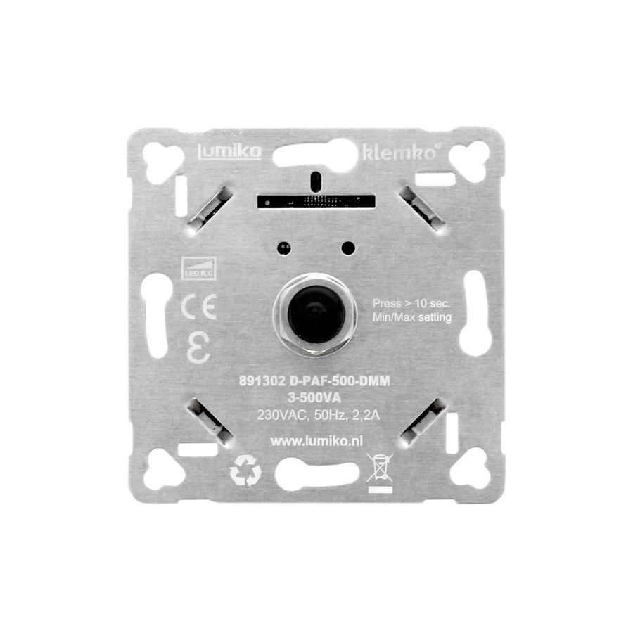 Dimmer 2-draads fase-afsnij inb. digitaal 3-500VA Min+Max Klemko