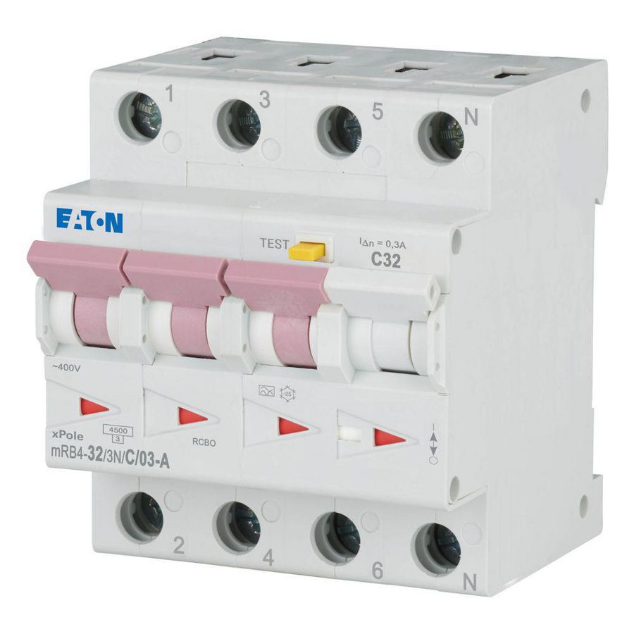 Aardlekautomaat (RCBO) mRB4, C-kar., 32A, 300mA, 4P incl. N, 4.5 kA Eaton