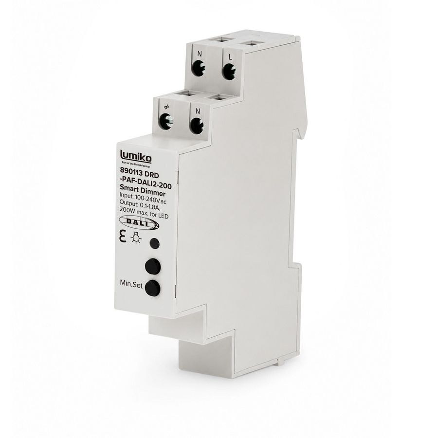 DINrail dimmer DALI2 200W LED Fase afsnijding Puls