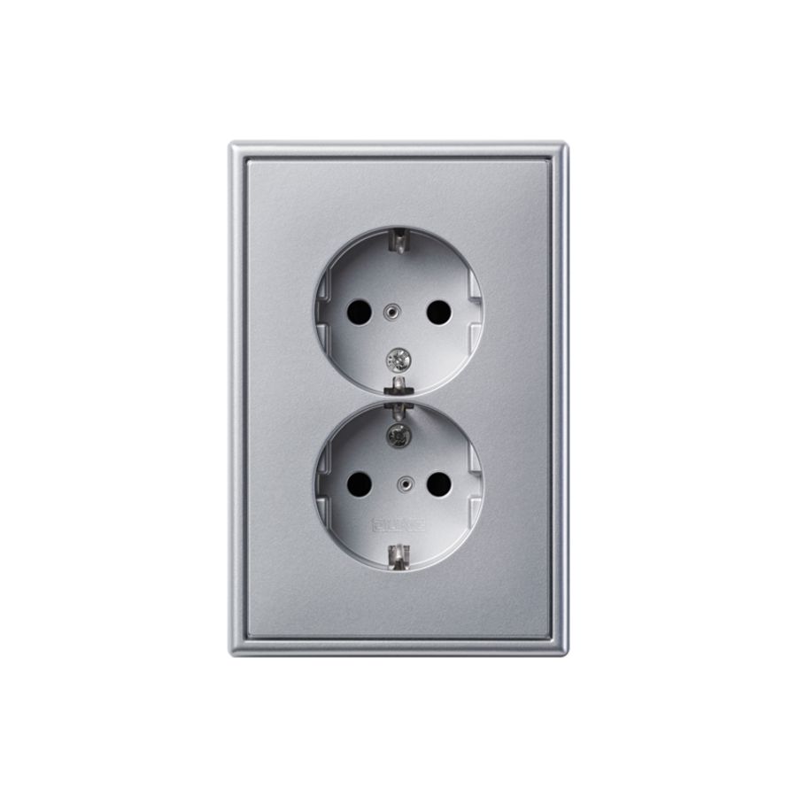 Wandcontactdoos alu. 2-voudig ki.veil.besch.cont.. LS