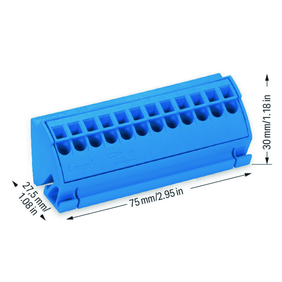 Aansluitblok verzamelrails 10x3 z. drukknop blauw VVE=10