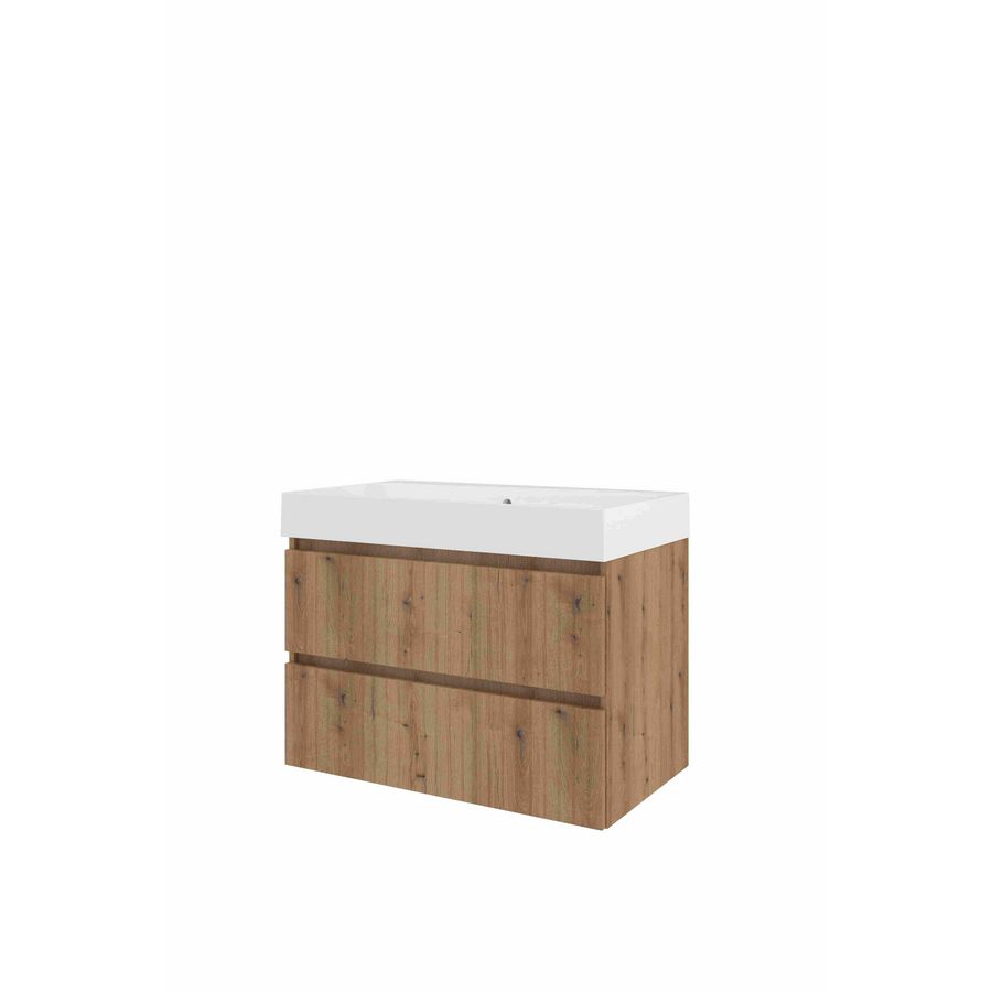 Polystone wastafel LOFT zonder kraangat onderkast 800X460X620 Urban oak / glans wit