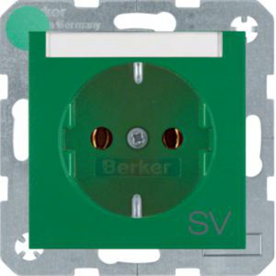Wandcontactdoos opdruk tekstveld SCHUKO groen mat S.1/B.7