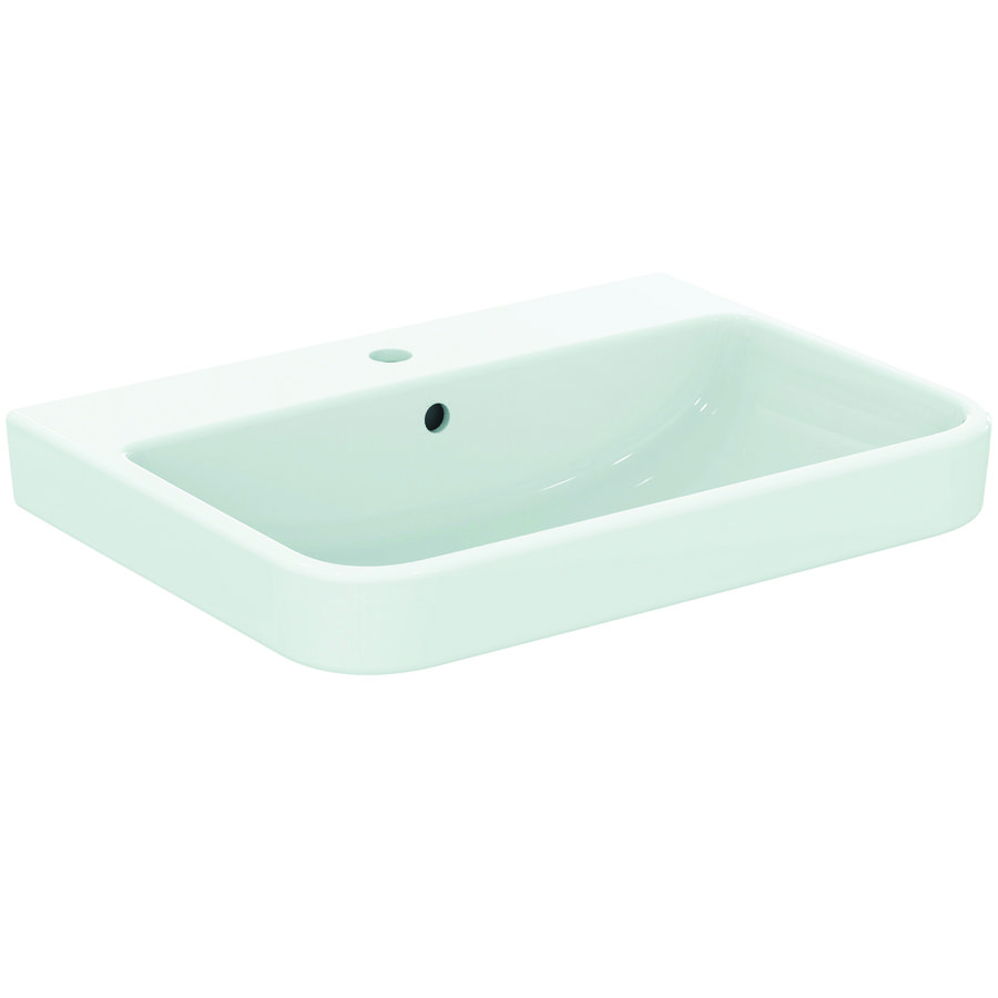 Wastafel 650x480x180mm m. 1 kraangat m. overloop gl wit sg i.life b