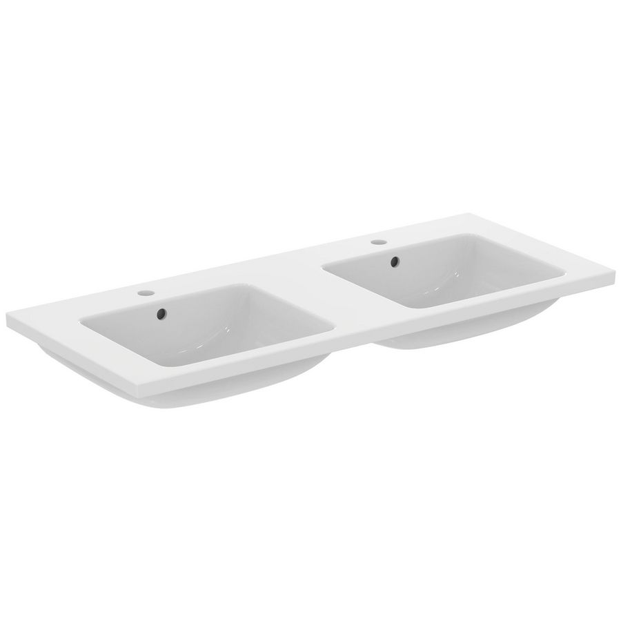 Dubbele wastafel I.LIFE-B VANITY dubbele wastafel 121x52cm 2x 1 kraangat midden met overloop wit