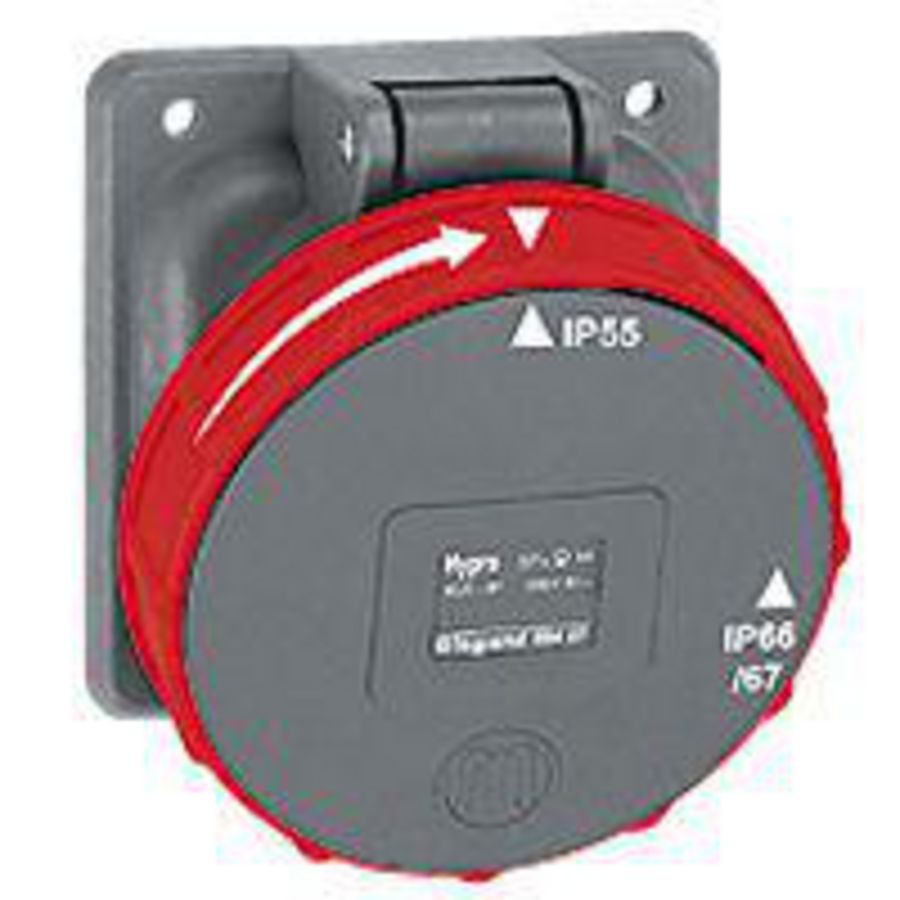 Inbouw Wandcontactdoos 400V 125A 4P IP67 kunstst. rood Hypra