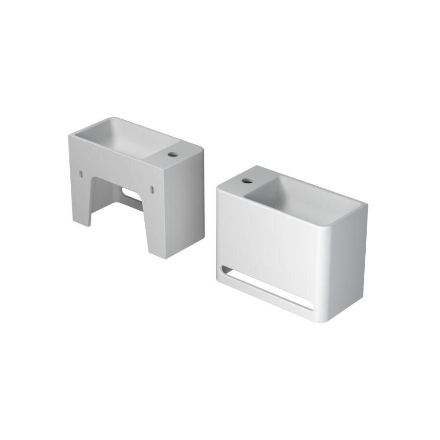 Fontein INK HANGAR met handdoekuitsparing polystone kraanvlak links met kraangat mat wit 40x20cm