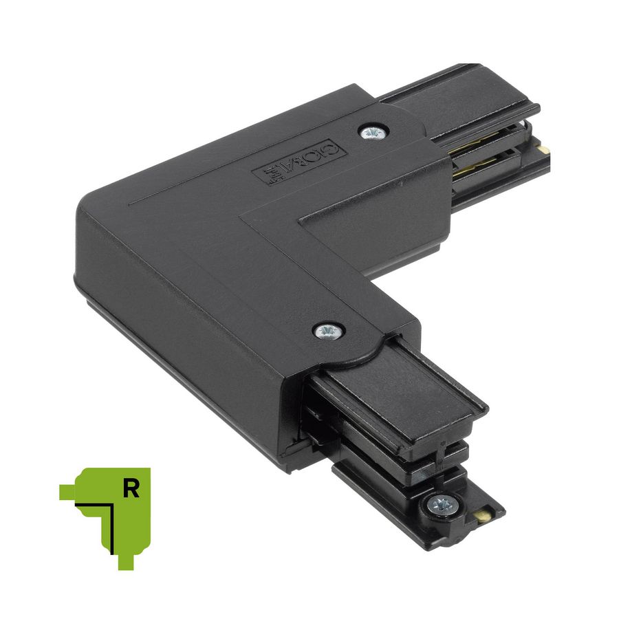 Spanningsrail 3-fase L connector zwart RAL9005 Rechts
