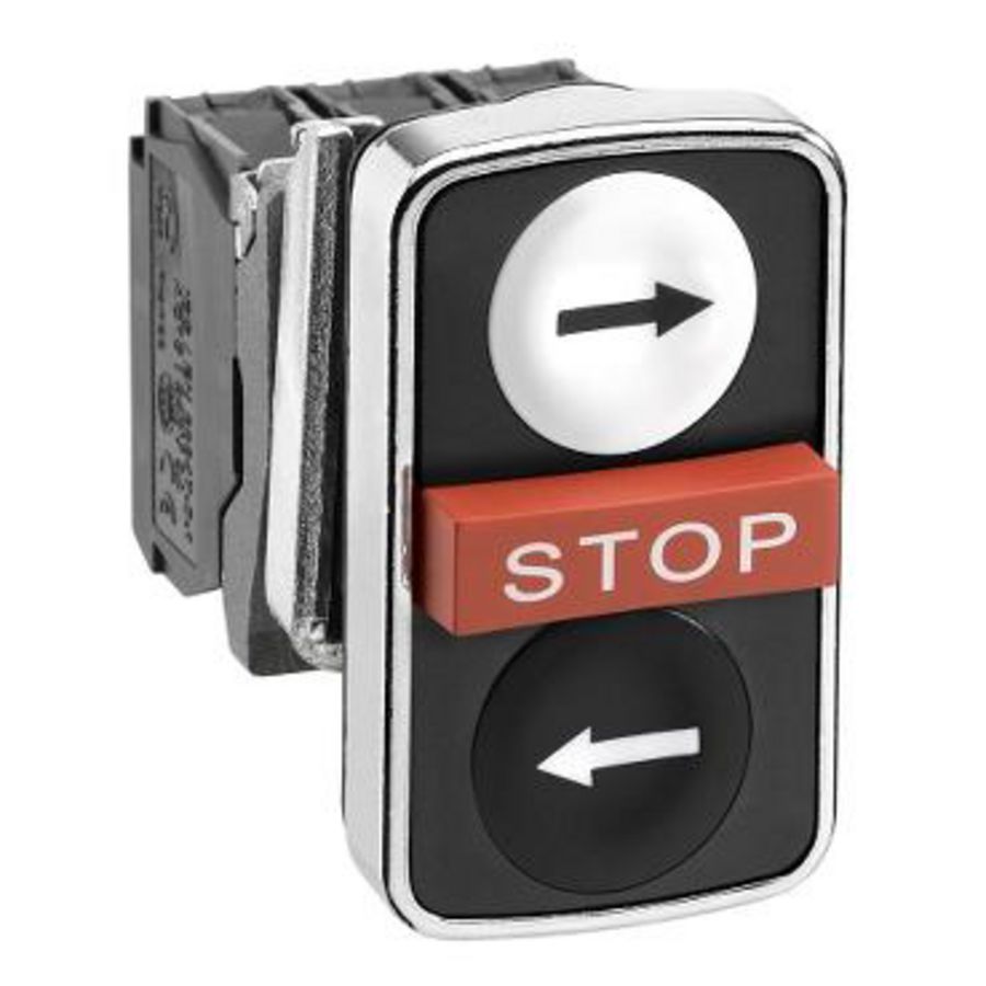 Driekoppige drukknop 22mm Wit verzonken/rood uitstekend