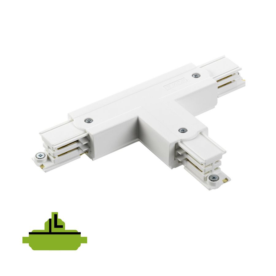 Spanningsrail 3-fase T connector links 65x95mm wit RAL9010