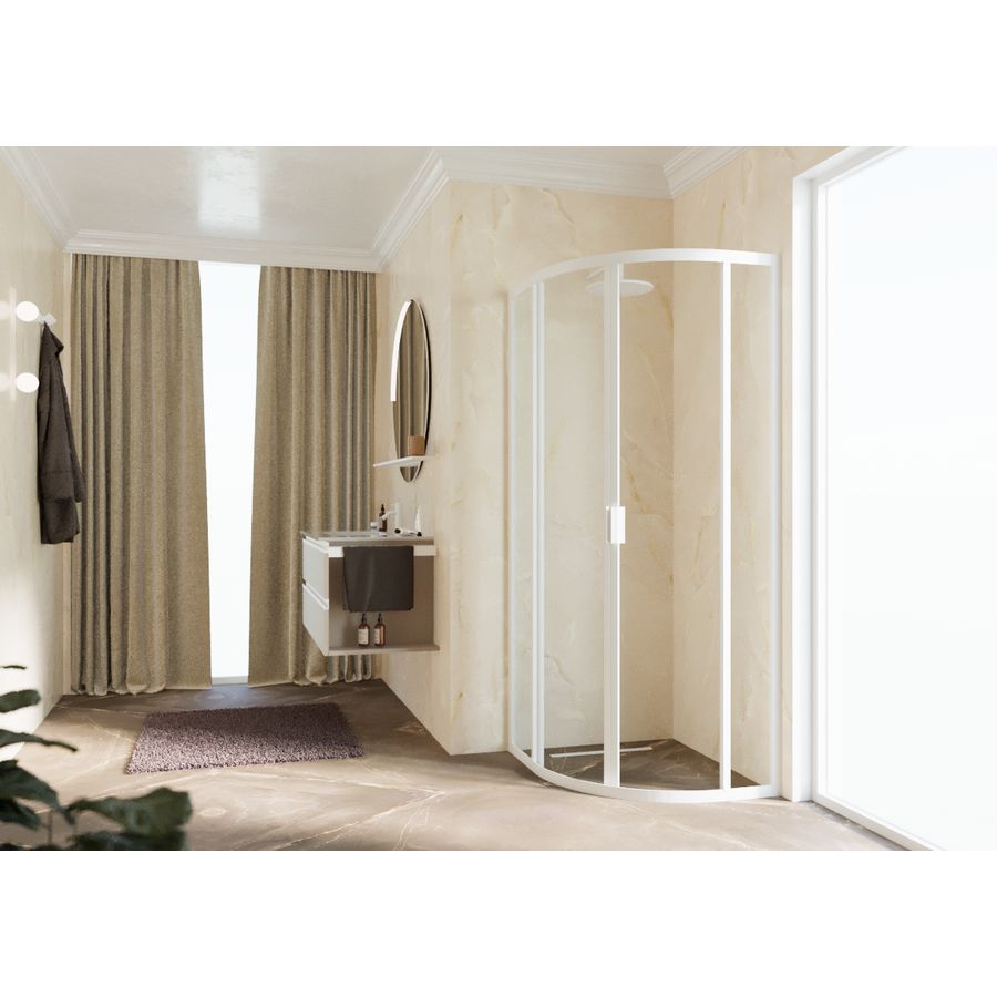 Douchewand Lunes 2.0 R kwartrond 900-900x1950mm glas helder profiel wit