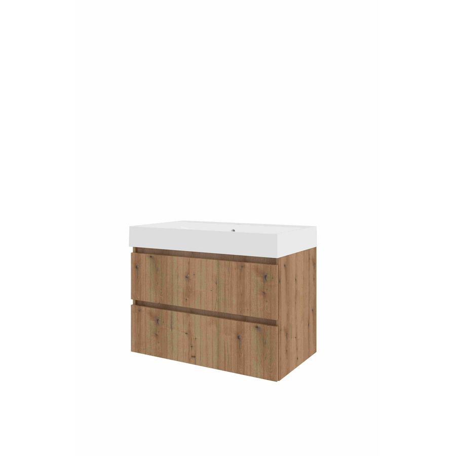 Polystone wastafel LOFT 1 kraangat onderkast 800X460X620 Urban oak / mat wit