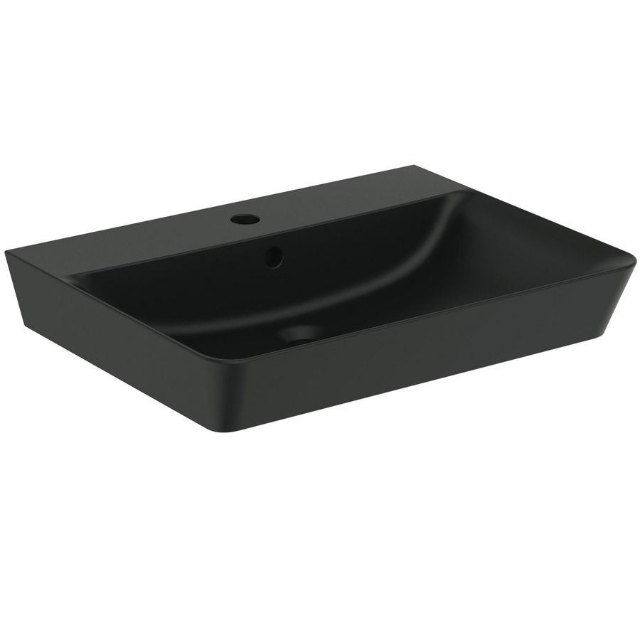 cube wastafel 60x46cm m kraangat m overloop slk black E0298V