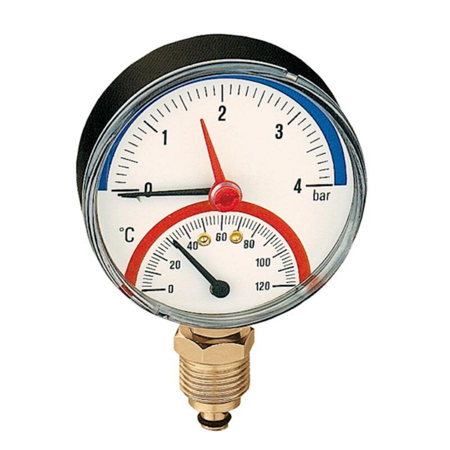 Thermomanometer onderaansl. afsluitklep 0-6bar 0-120° c 80