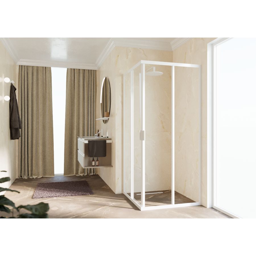 Deel hoekinstap (1 van 2 omkeerbaar) LUNES 2.0-A 900-930x1950mm helder glas profielkleur wit