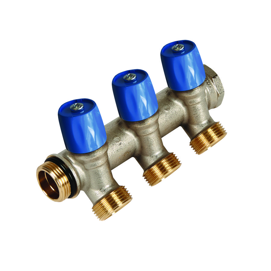 Verdeler 1" met kraan + 2 EK O-ring uitlijning blauw VVE=20