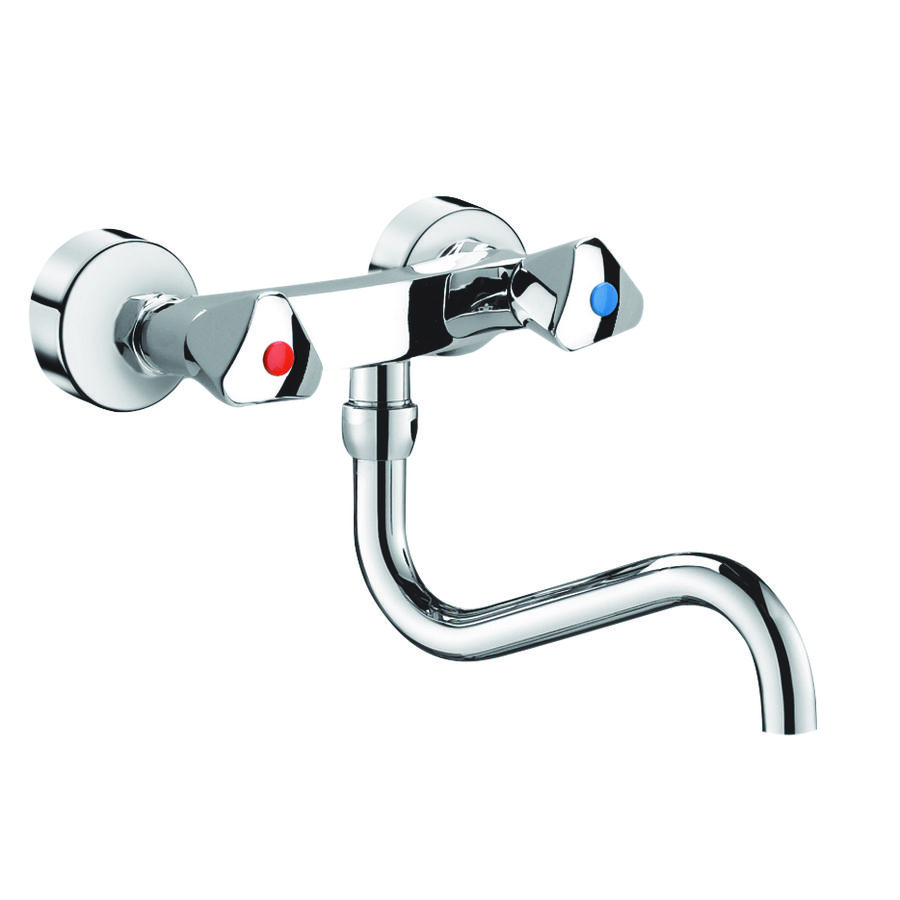 Spoeltafelmuurmengkraan+draaibare onderuitloop L.200