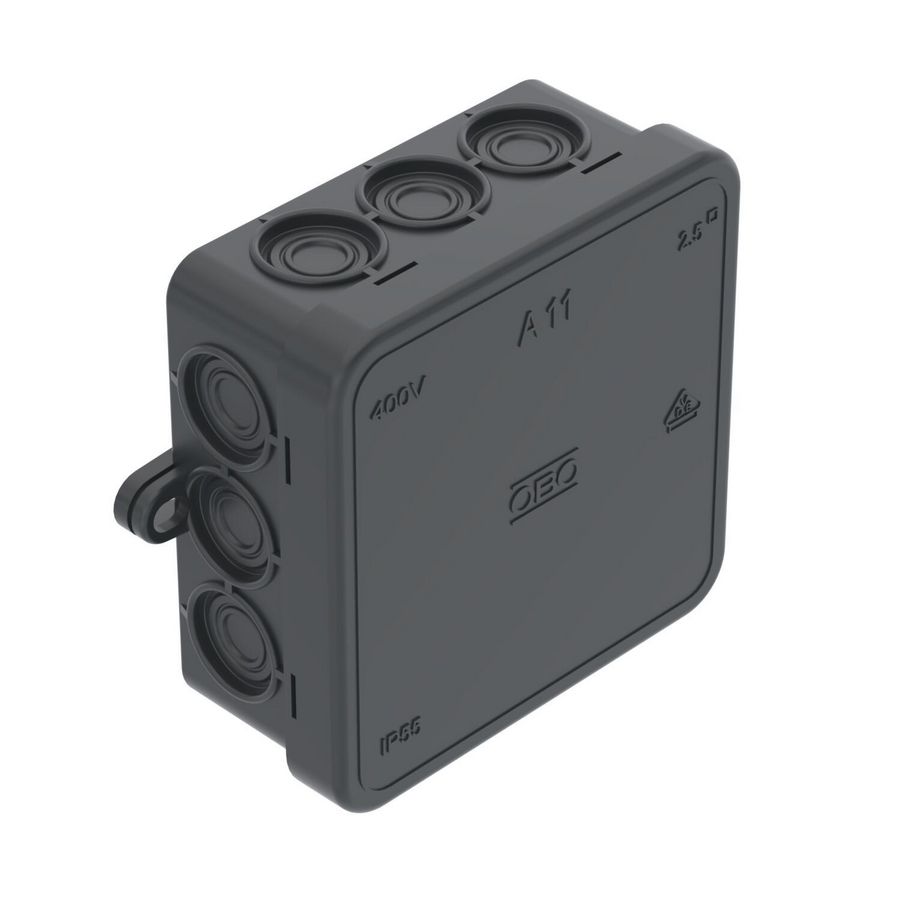 Junction box 85x85x40 Polyethyleen graphitschwarz RAL VVE=10