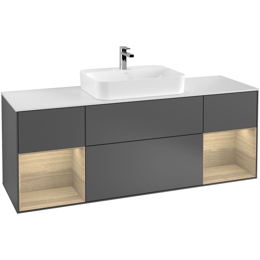Wastafelonderkast Finion 1600x603x501mm Antr. Matt Lacquer F451PCGK