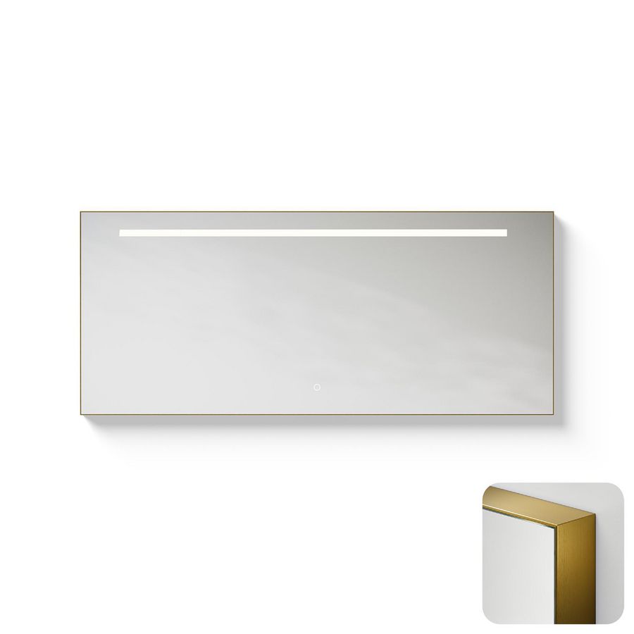 Spiegel Metallic Line Rectangle brushed Brass 140x60cm met ledverlichting + verwarming