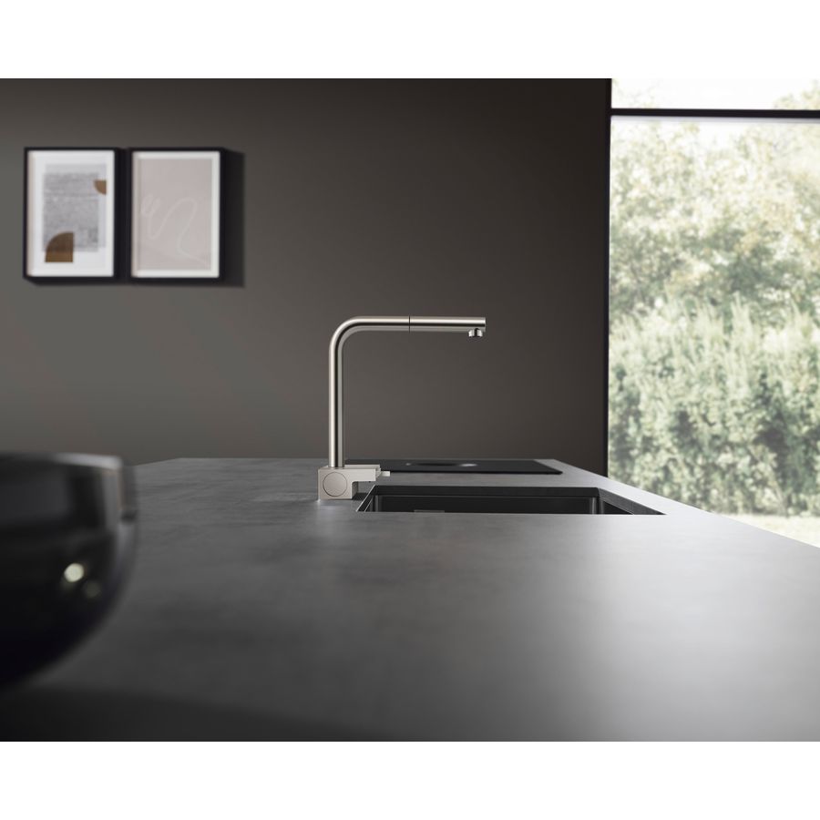 Keukenmengkraan Aquno S uittrekbare uitloop 2 straalsoorten rvs look-finish 73836800