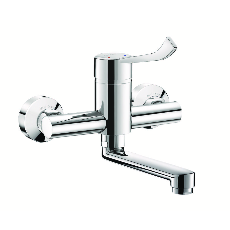 Wandmengkraan m.onderuitl. 200mm chr. m.uitloop S/L hygiene