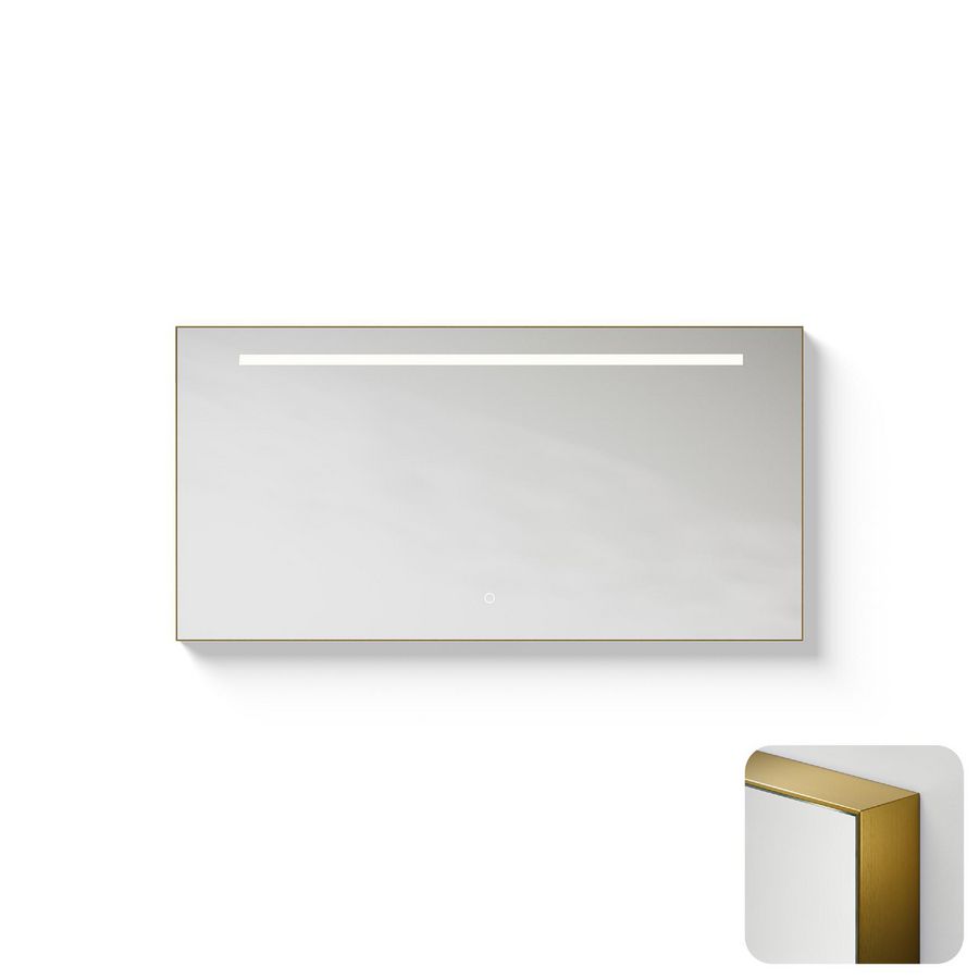 Spiegel Metallic Line Rectangle brushed Brass 120x60cm met ledverlichting + verwarming
