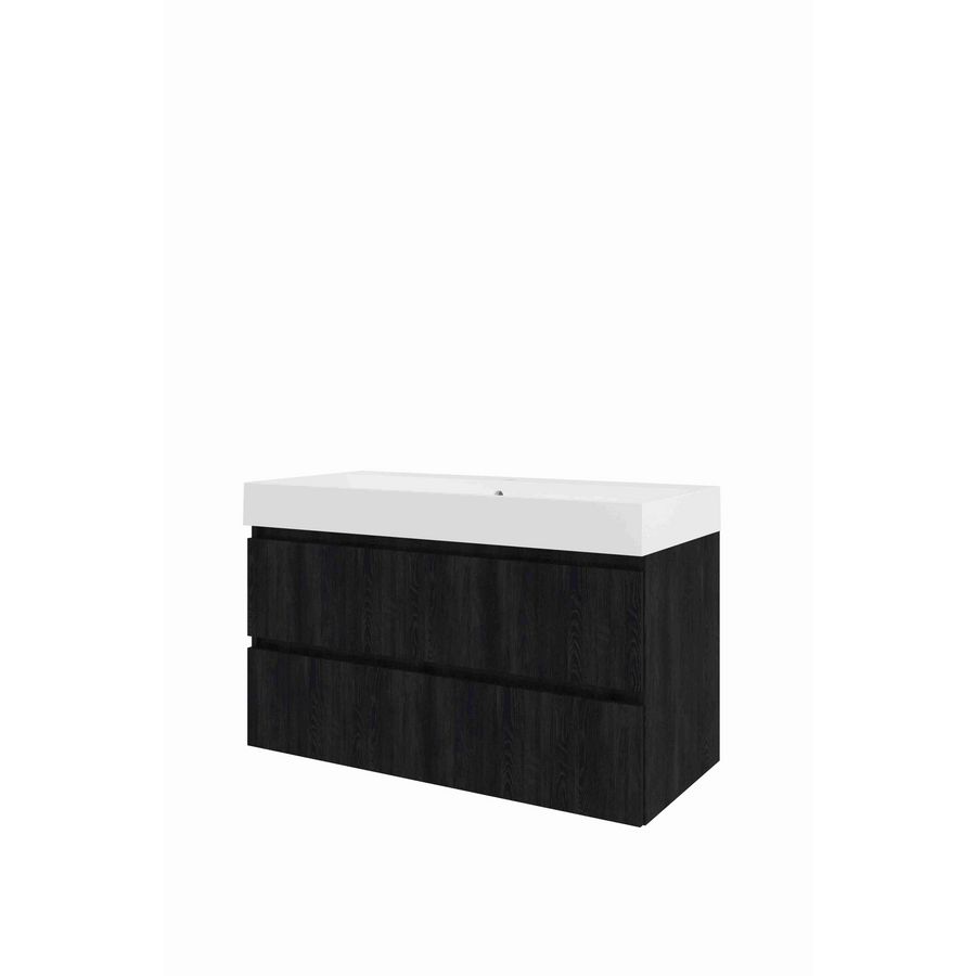 Polystone wastafel LOFT 1 kraangat onderkast 1000X460X620 charcoal oak / mat wit