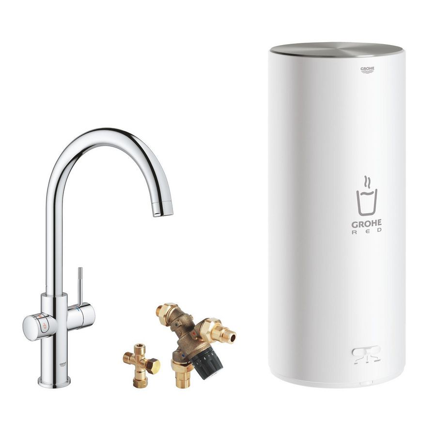 Red duo 3-in-1 kokendwater keukenmengkraan chroom c-uitloop + L-size boiler