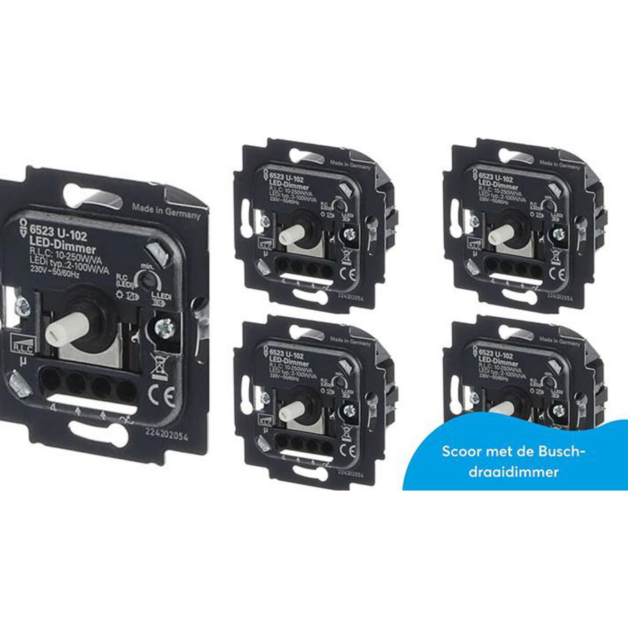 Set a 5 stuks Dimmer 100VA led 250W/VA inbouw (6523 U-102 set 5 pieces)