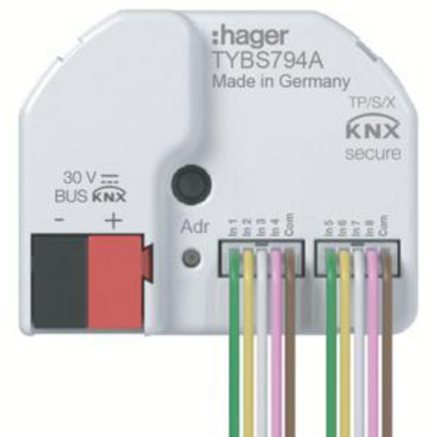 Schakelaarinterface 4 ingangen + 4 led-uitgangen KNX Secure