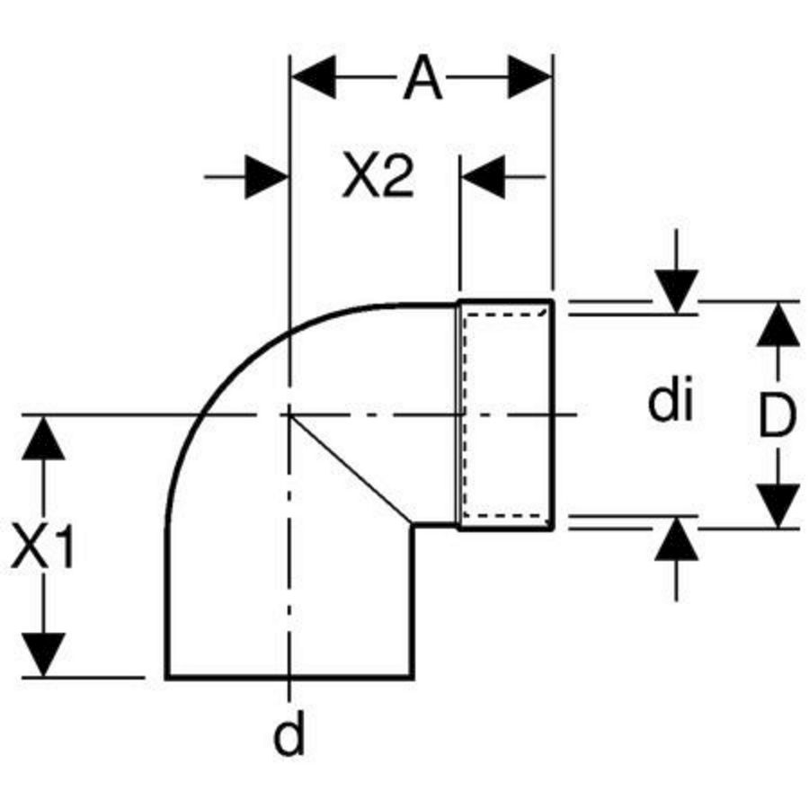 Polyethyleen (PE) sifonaansluitbocht 90° 50/46mm