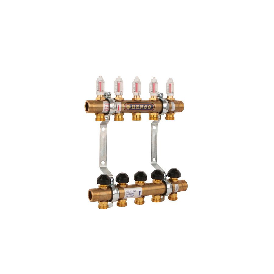 11-groeps verdeler UFH-06-MD messing incl. debietmeters