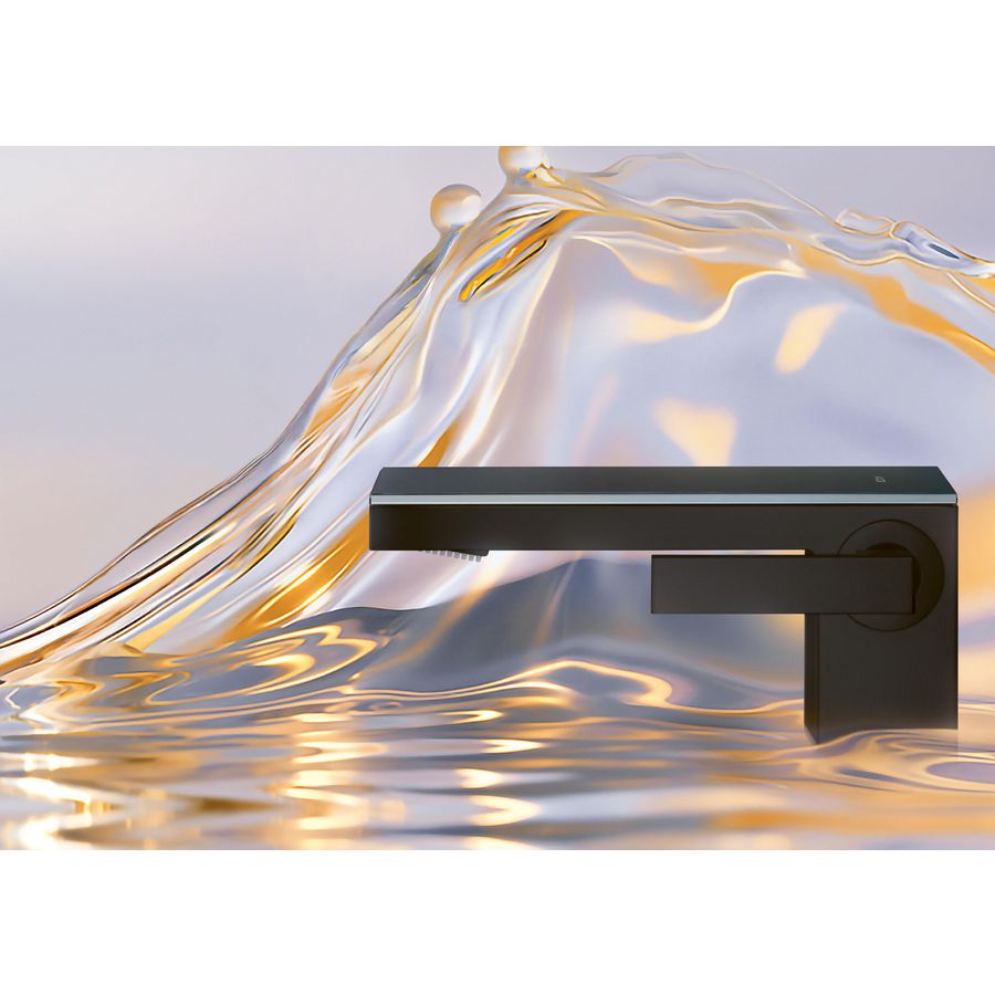 AXOR MyEdition 1-hendel wastafelmengkraan 70 en afvoer met afvoerplug mat zwart/zwart glas