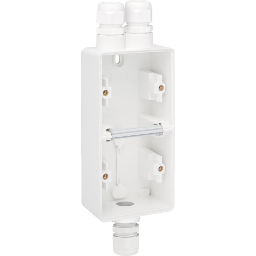 Spuitwaterdichte dubbele verticale opbouwdoos 1x 2-voudig M20/1x enkel M20 wit