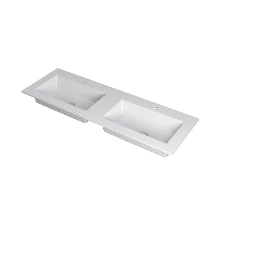 INK Kraft Wastafel dble bak met 2 kraangaten Mat wit 140x45