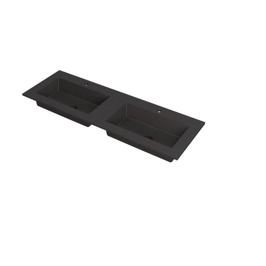 INK Kraft Wastafel dble bak met 2 kraangaten zwart 140x45