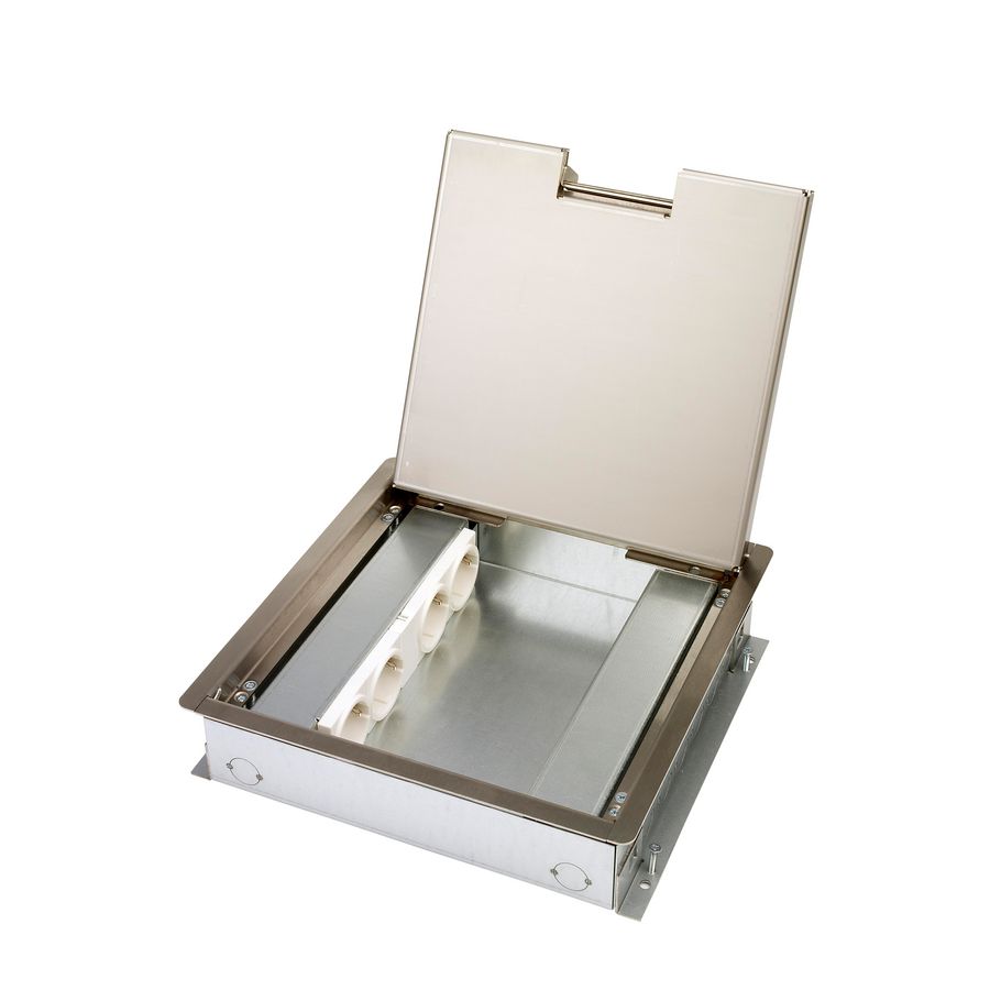 Vloerdoos VELOX 2.0 Type 50 4x 230V RA + 8x RJ45 uitsparing RVS deksel 15mm inlegdiepte met oplegrand