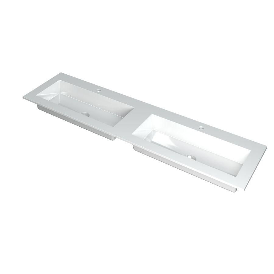 INK Kraft Wastafel dble bak met 2 kraangaten GL wit 180x45