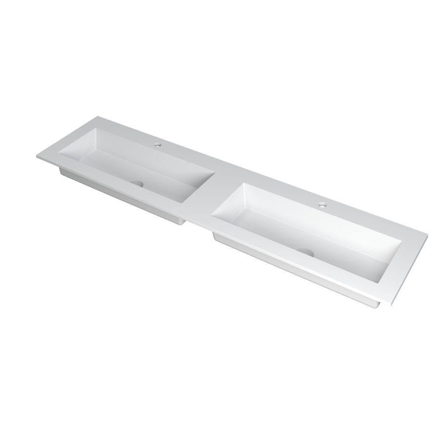 INK Kraft Wastafel dble bak met 2 kraangaten Mat wit 180x45