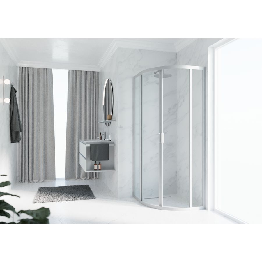 Douchewand Lunes 2.0 R kwartrond 1000-1000x1950mm glas helder profiel zilver