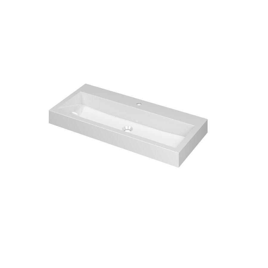 INK Momento Wastafel Polystone 1 kraangat GL wit 100x45