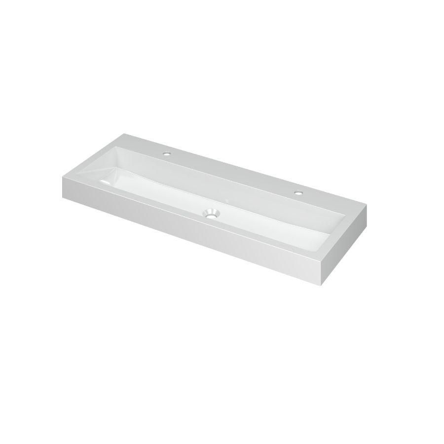 INK Momento Wastafel Polystone 2 kraangat GL wit 120x45