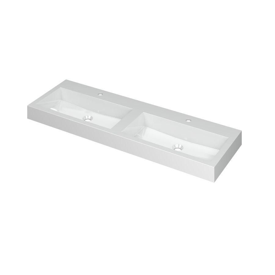 INK Momento Wastafel Polystone 2 kraangat GL wit 140x45