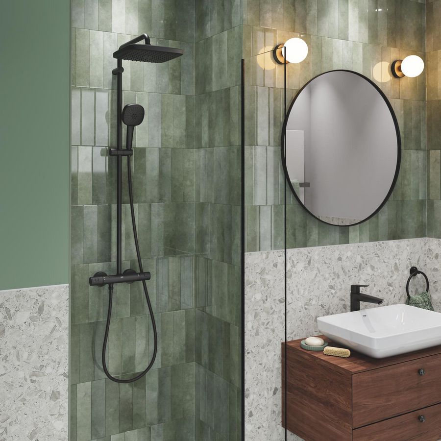 Vitalio Comfort 250 douchesysteem met therm.kr. matte black (mat zwart)