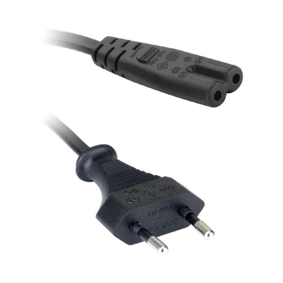 Europese stroom kabel 2-polig zwart 1.8mtr.