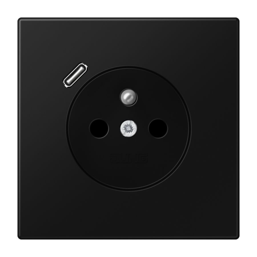 Wandcontactdoos +lader LS zwart mat penaarde+USB-C