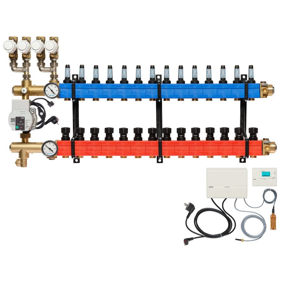 Vloerverw.verdeler 4861 4-pijps E-pomp BA. 10-145l/u 14-groeps