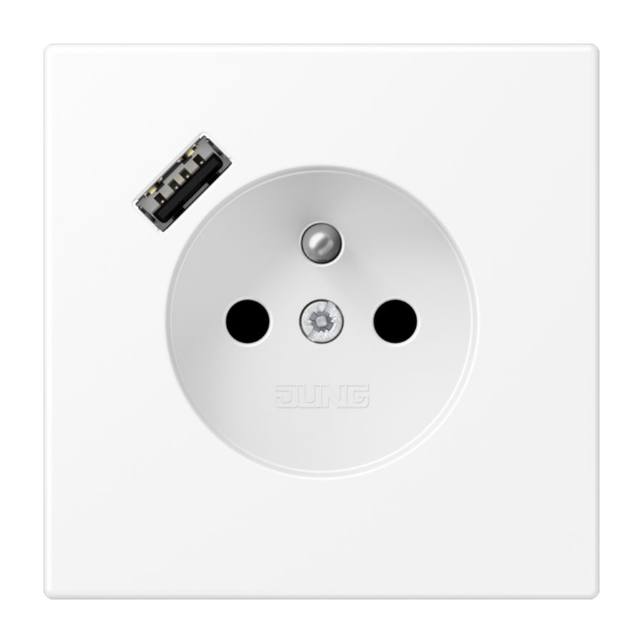 Wandcontactdoos +lader LS wit mat penaarde+USB-A