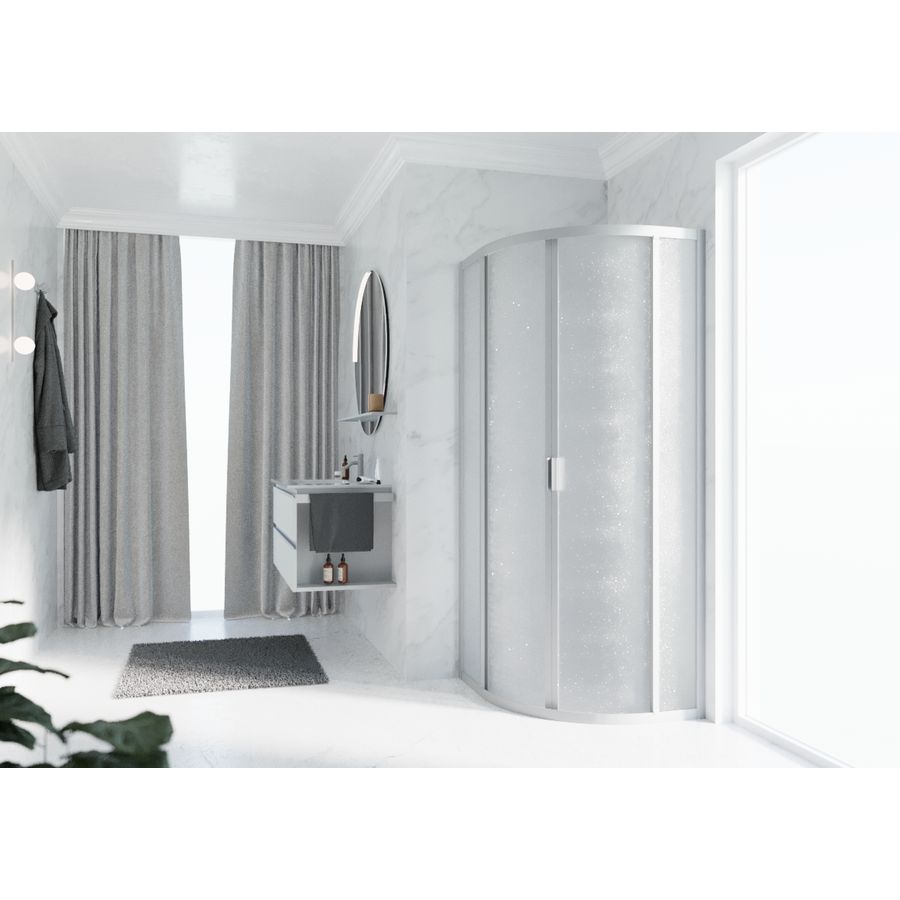 Douchewand kwartrond LUNES R 750-750x1950mm glas niva profiel zilver mat